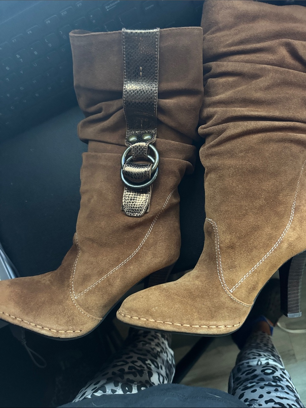 Hot in Hollywood Tan Suede Mid-Calf Heeled Boots with Buckle Strap
